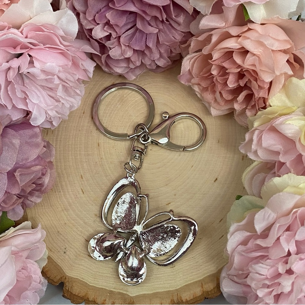 Silver and Ruby Red Crystal Butterfly Keychain Charm - Picture 13 of 16